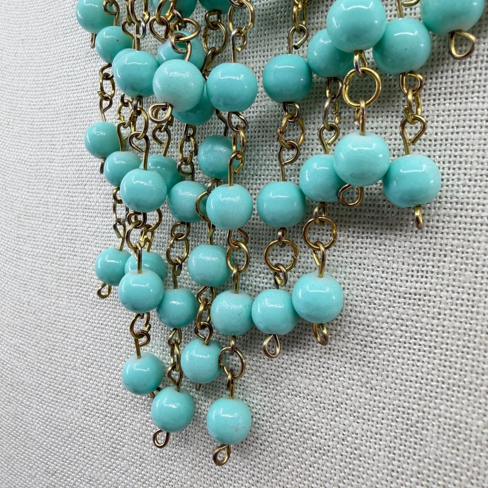 Turquoise Tone Blue Braided Statement Necklace Fringe Boho Festival Layer Gift - Picture 5 of 11
